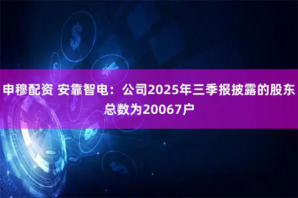 申穆配资 安靠智电：公司2025年三季报披露的股东总数为20067户